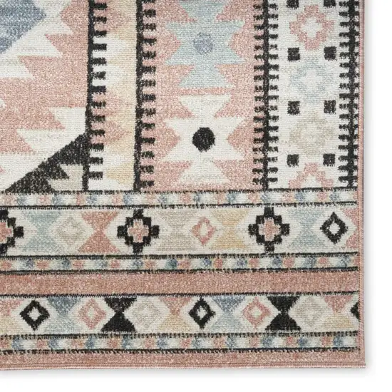 6' Ivory Pink And Black Geometric Flatweave Runner Rug Photo 8