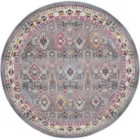 Photo of 6' Ivory Pink And Gray Floral Distressed Round Rug