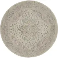 Photo of 5' Ivory Pink And Gray Floral Medallion Distressed Round Rug