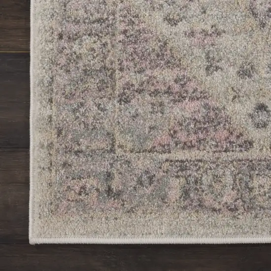 7' Ivory Pink And Gray Floral Medallion Distressed Runner Rug Photo 8