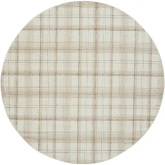 8' Ivory Plaid Power Loom Round Rug Photo 2