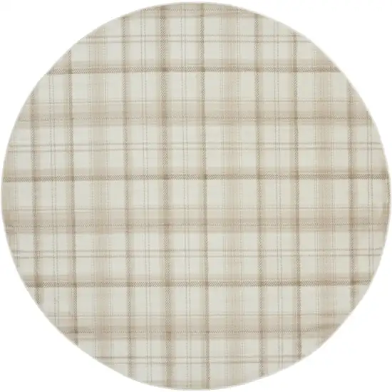 8' Ivory Plaid Power Loom Round Rug Photo 5