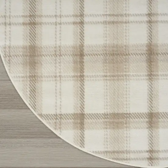 8' Ivory Plaid Power Loom Round Rug Photo 6