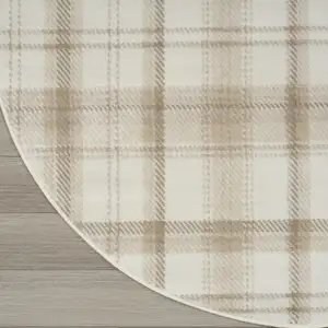 Photo of 8' Ivory Plaid Power Loom Round Rug