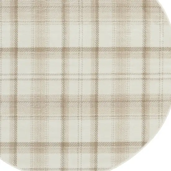 4' Ivory Plaid Power Loom Round Rug Photo 6