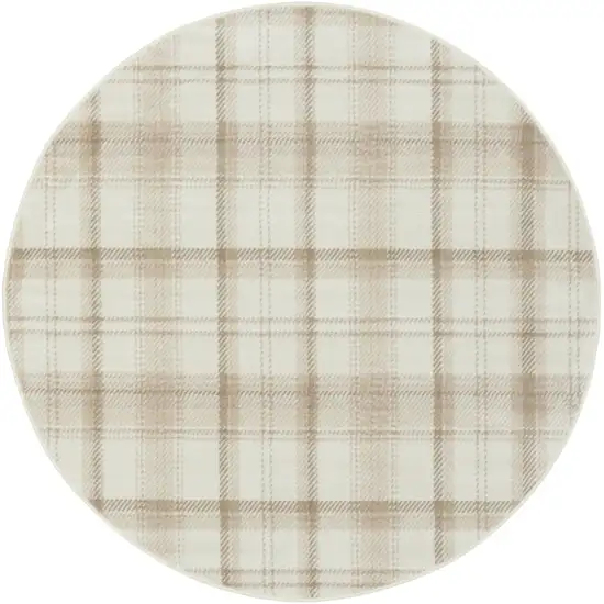 4' Ivory Plaid Power Loom Round Rug Photo 4