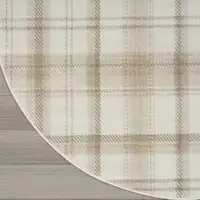 Photo of 4' Ivory Plaid Power Loom Round Rug