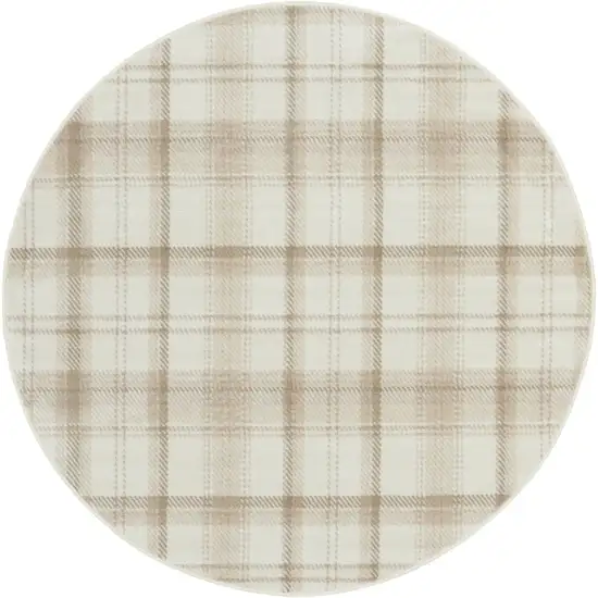 4' Ivory Plaid Power Loom Round Rug Photo 2