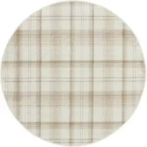 Photo of 5' Ivory Plaid Power Loom Round Rug