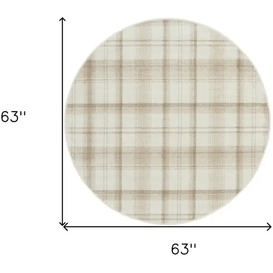 5' Ivory Plaid Power Loom Round Rug Photo 3