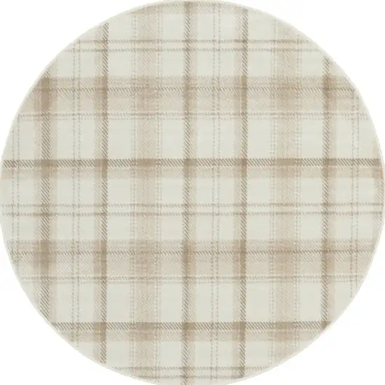 5' Ivory Plaid Power Loom Round Rug Photo 4