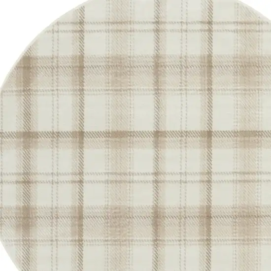 5' Ivory Plaid Power Loom Round Rug Photo 6