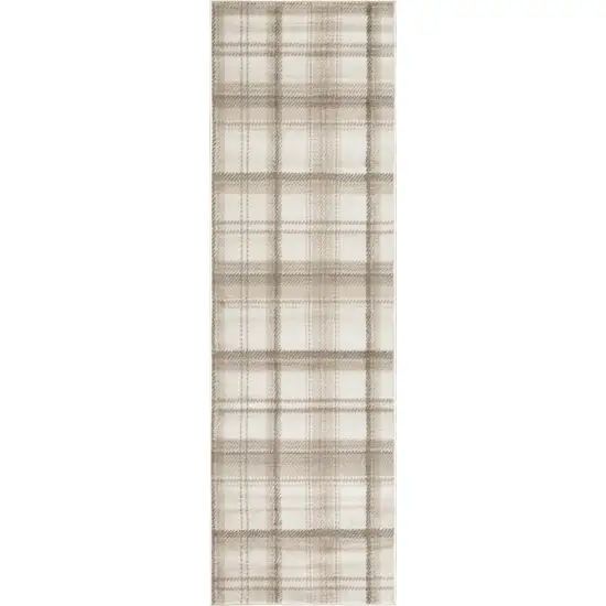 10' Ivory Plaid Power Loom Runner Rug Photo 4