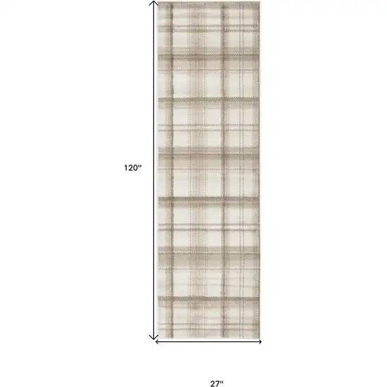 10' Ivory Plaid Power Loom Runner Rug Photo 3