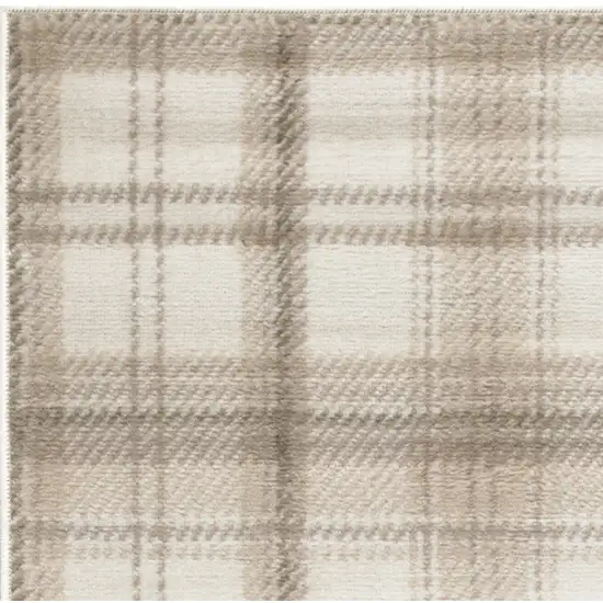 12' Ivory Plaid Power Loom Runner Rug Photo 4