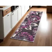 Photo of 8' Ivory Purple and Taupe Floral Power Loom Runner Rug