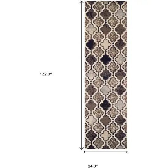 11' Ivory Quatrefoil Power Loom Distressed Runner Rug Photo 6