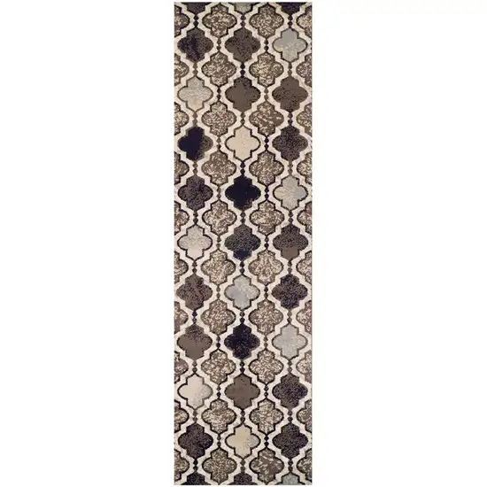 11' Ivory Quatrefoil Power Loom Distressed Runner Rug Photo 1