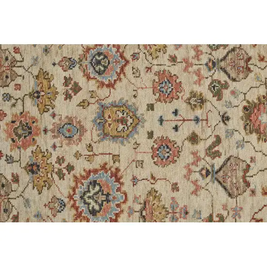 8' Ivory Red And Blue Wool Floral Hand Knotted Stain Resistant Runner Rug Photo 2