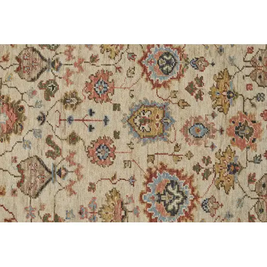 8' Ivory Red And Blue Wool Floral Hand Knotted Stain Resistant Runner Rug Photo 4