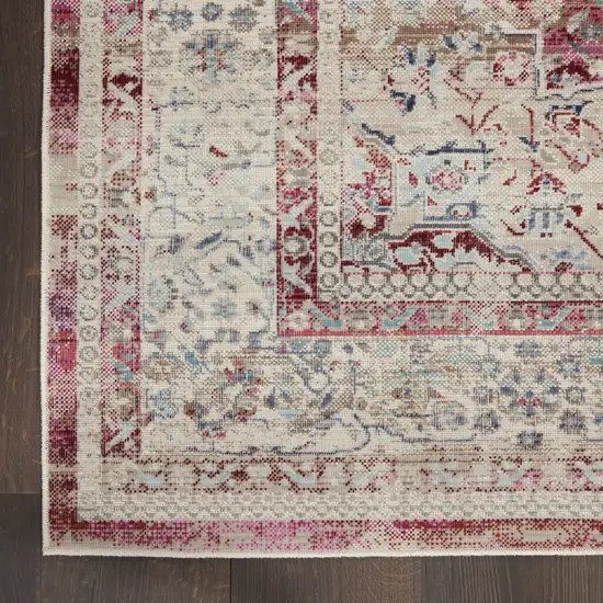 8' Ivory Red And Brown Floral Distressed Runner Rug Photo 4