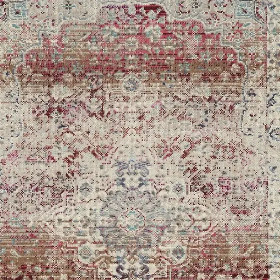 6' Ivory Red And Brown Floral Distressed Runner Rug Photo 8