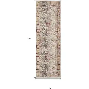 Photo of 6' Ivory Red And Orange Floral Distressed Runner Rug