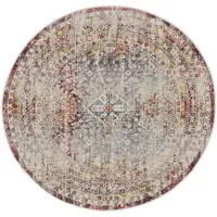 Photo of 4' Ivory Red And Orange Geometric Distressed Round Rug