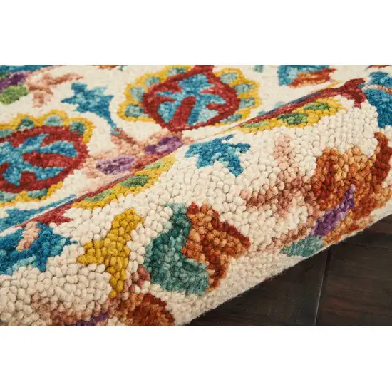 8' Ivory Red And Orange Wool Floral Hand Tufted Runner Rug Photo 4