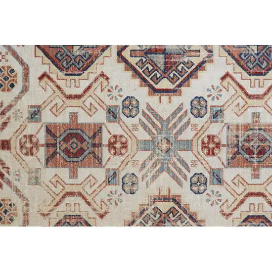 8' Ivory Red And Tan Abstract Power Loom Distressed Stain Resistant Runner Rug Photo 3