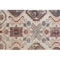 Photo of 8' Ivory Red And Tan Abstract Power Loom Distressed Stain Resistant Runner Rug