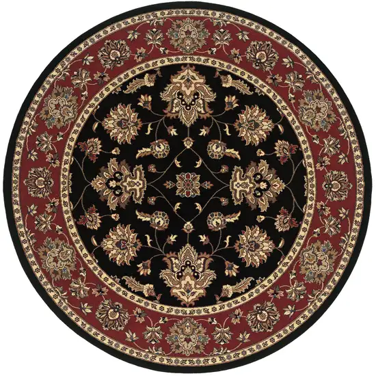 6' Ivory Red and Black Floral Round Rug Photo 5