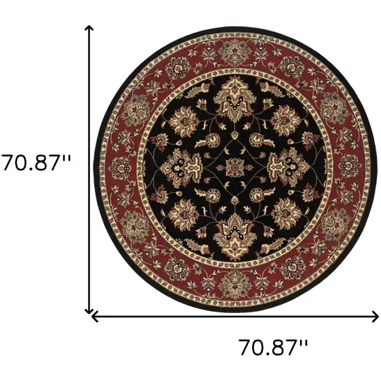 6' Ivory Red and Black Floral Round Rug Photo 3