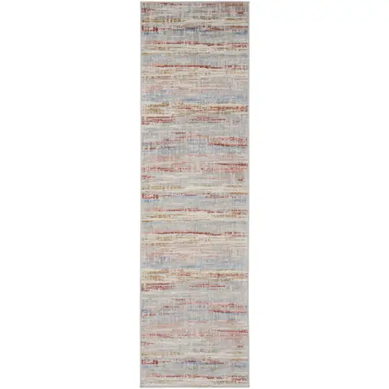 8' Ivory Red and Blue Abstract Non Skid Runner Rug Photo 2