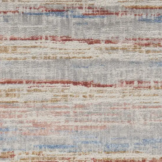 8' Ivory Red and Blue Abstract Non Skid Runner Rug Photo 7