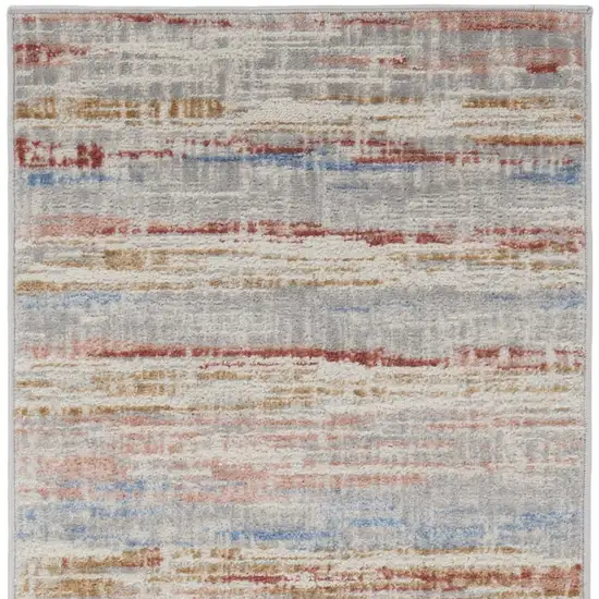 8' Ivory Red and Blue Abstract Non Skid Runner Rug Photo 8