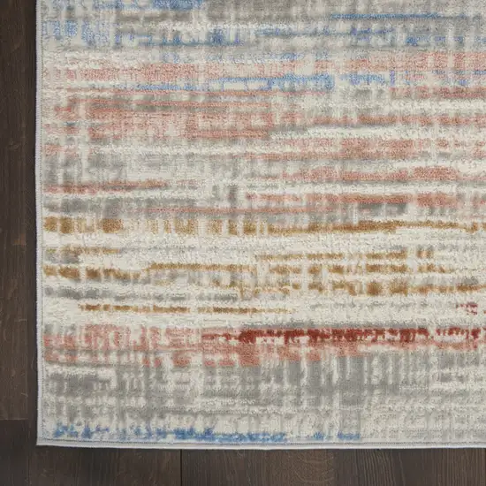 8' Ivory Red and Blue Abstract Non Skid Runner Rug Photo 4