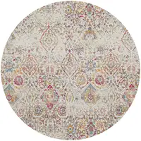 Photo of 6' Ivory Red and Blue Damask Distressed Round Rug