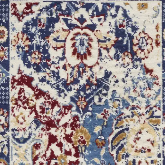 10' Ivory Red and Blue Ogee Distressed Runner Rug Photo 6