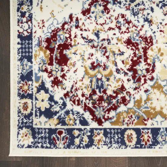 10' Ivory Red and Blue Ogee Distressed Runner Rug Photo 9