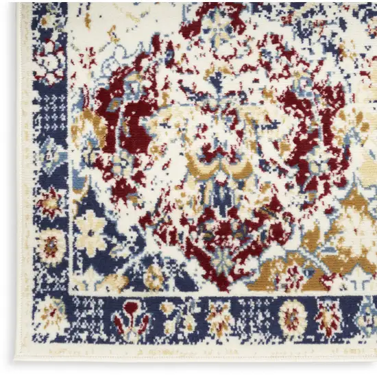 6' Ivory Red and Blue Ogee Distressed Runner Rug Photo 4