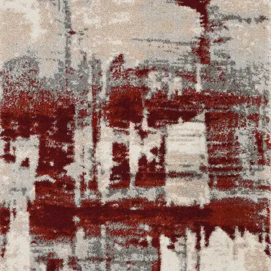 8' Ivory Red and Gray Abstract Non Skid Runner Rug Photo 6