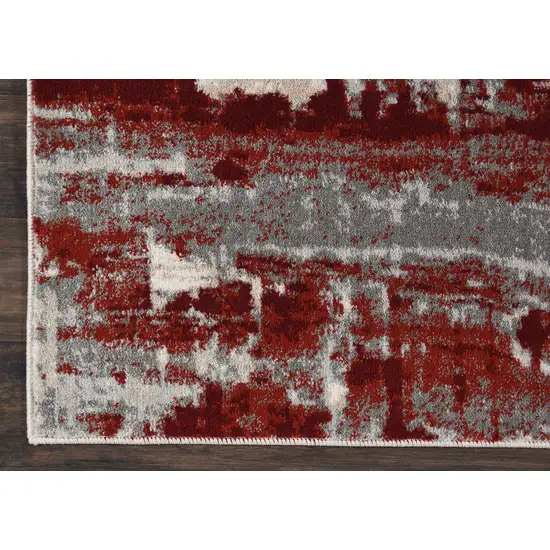 8' Ivory Red and Gray Abstract Non Skid Runner Rug Photo 4