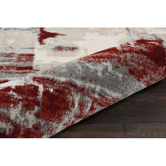 8' Ivory Red and Gray Abstract Non Skid Runner Rug Photo 5