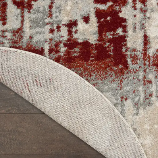 4' Ivory Red and Gray Abstract Round Rug Photo 6