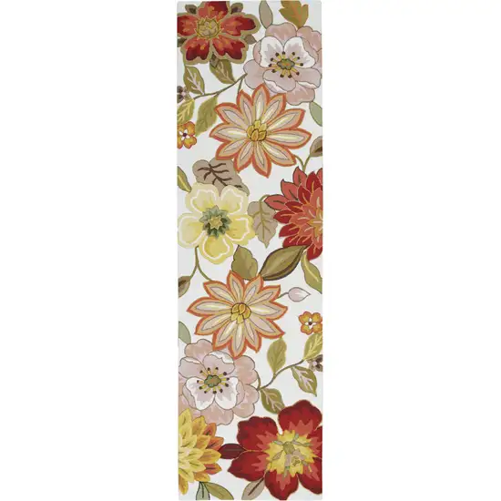 8' Ivory Red and Orange Botanical Leaves Runner Rug Photo 2