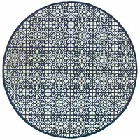 Photo of 8' Ivory Round Geometric Stain Resistant Indoor Outdoor Area Rug