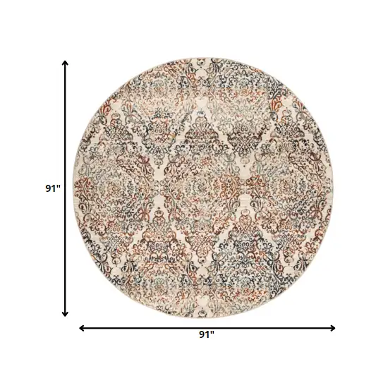 8' Ivory Round Oriental Dhurrie Area Rug Photo 5