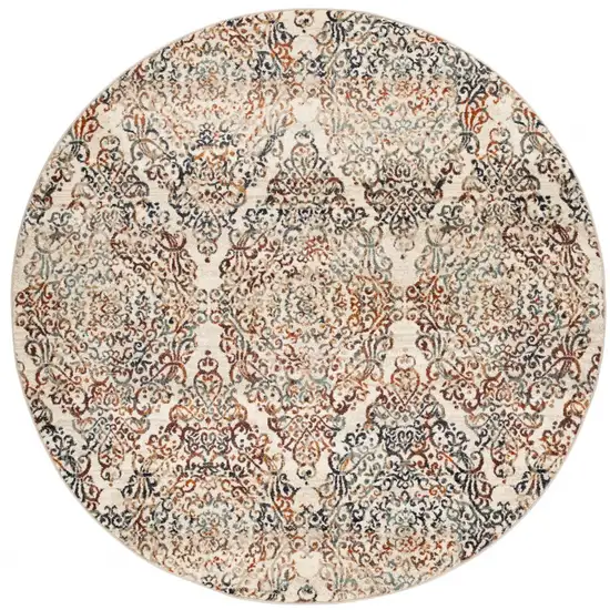 8' Ivory Round Oriental Dhurrie Area Rug Photo 4