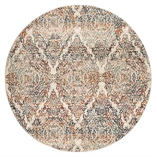 8' Ivory Round Oriental Dhurrie Area Rug Photo 1